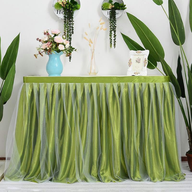 THAYLA 10ft x 77 cm satynowa 2-warstwowa siateczka, puszysta tiulowa spódniczka na stół, szyfon, na wesele, na baby shower, imprezę, falbanki, plisowana