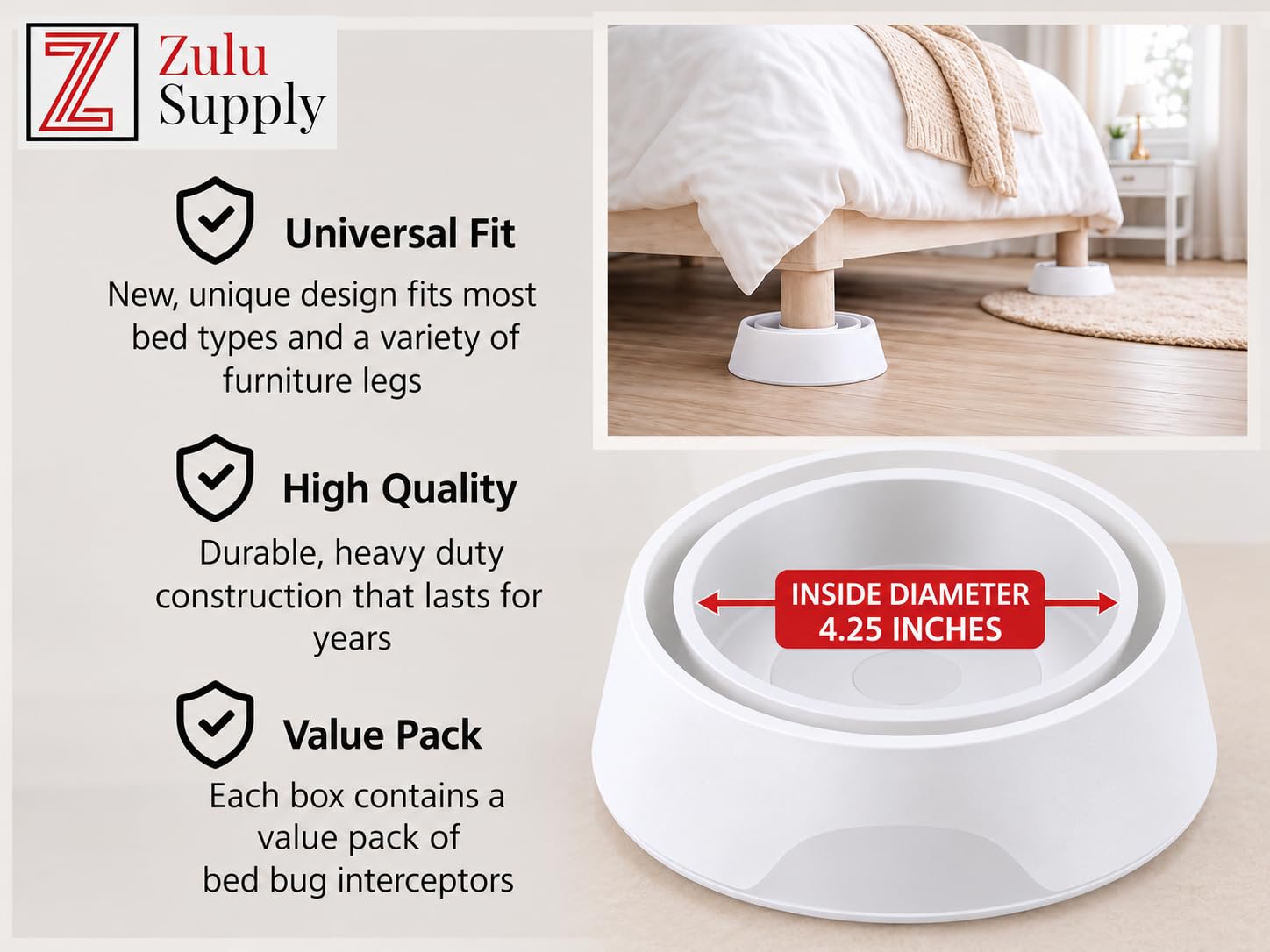 Zulu Supply - Trappole intercettatori per cimici, confezione da 12, monitor per cimici, rilevatore per gambe del letto o mobili (bianco, confezione da 12 pezzi)