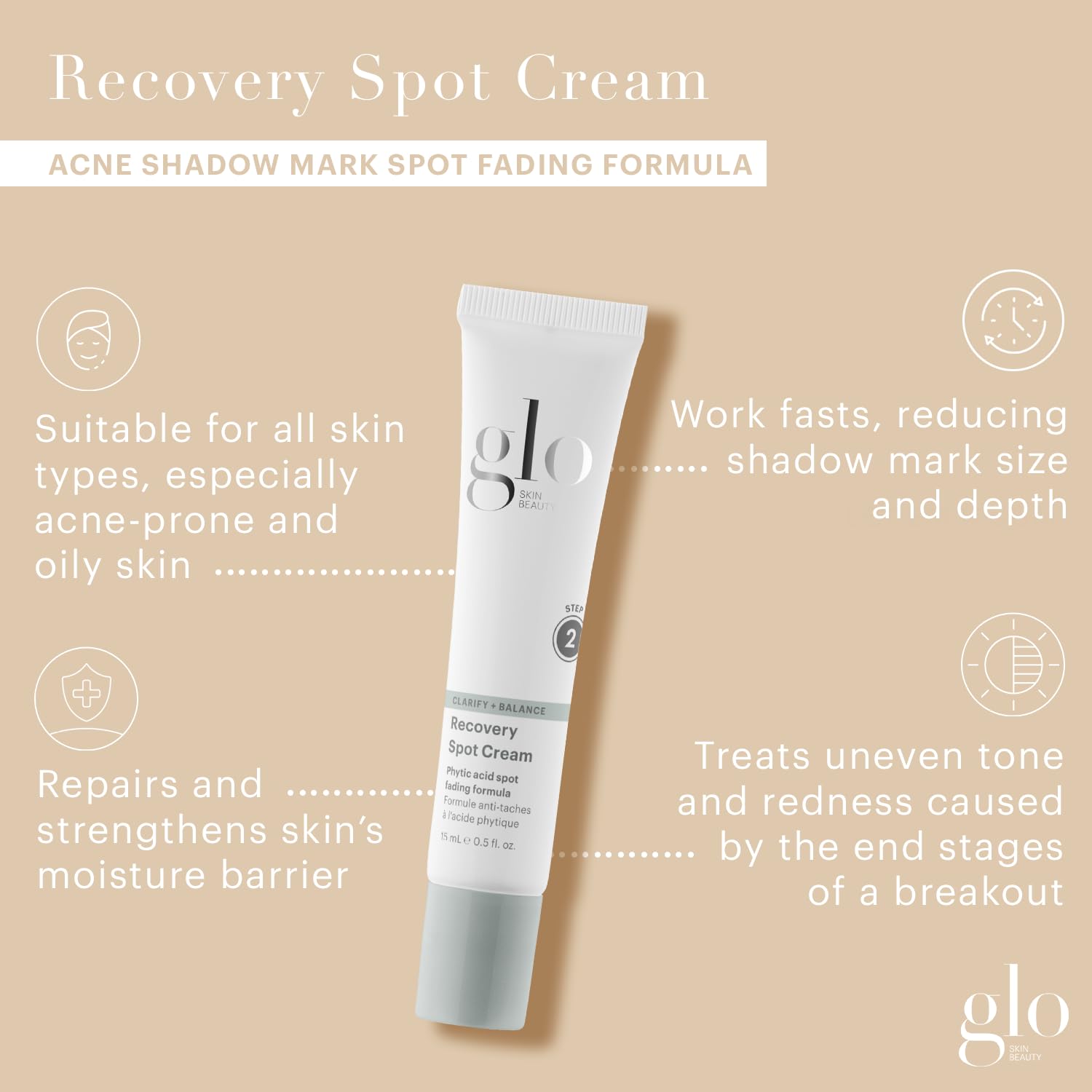 Glo Skin Beauty Recovery Spot Cream - Reduces Shadow Mark Size, Depth & Uneven Tone and Redness Post Breakout, For Acne-Prone and Oily Skin