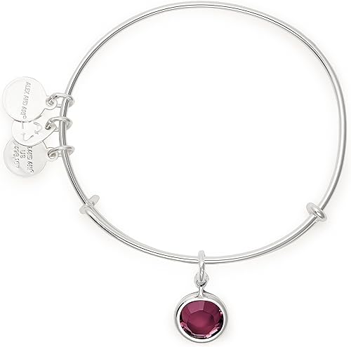 Miniatura 2 de Alex and ANI Brazalete extensible con piedras natales para mujer, dije de cristal de amatista del mes de febrero, acabado dorado brillante, 2 a 3.5
