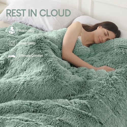 Image of Cottonblue Weighted Blanket 20lbs 60x80 inches for Queen Bed, Faux Fur Sherpa Weighted Blanket for Adults, Plush Cozy Bed Blanket with Glass Beads for Calm and Relax,Sage Green