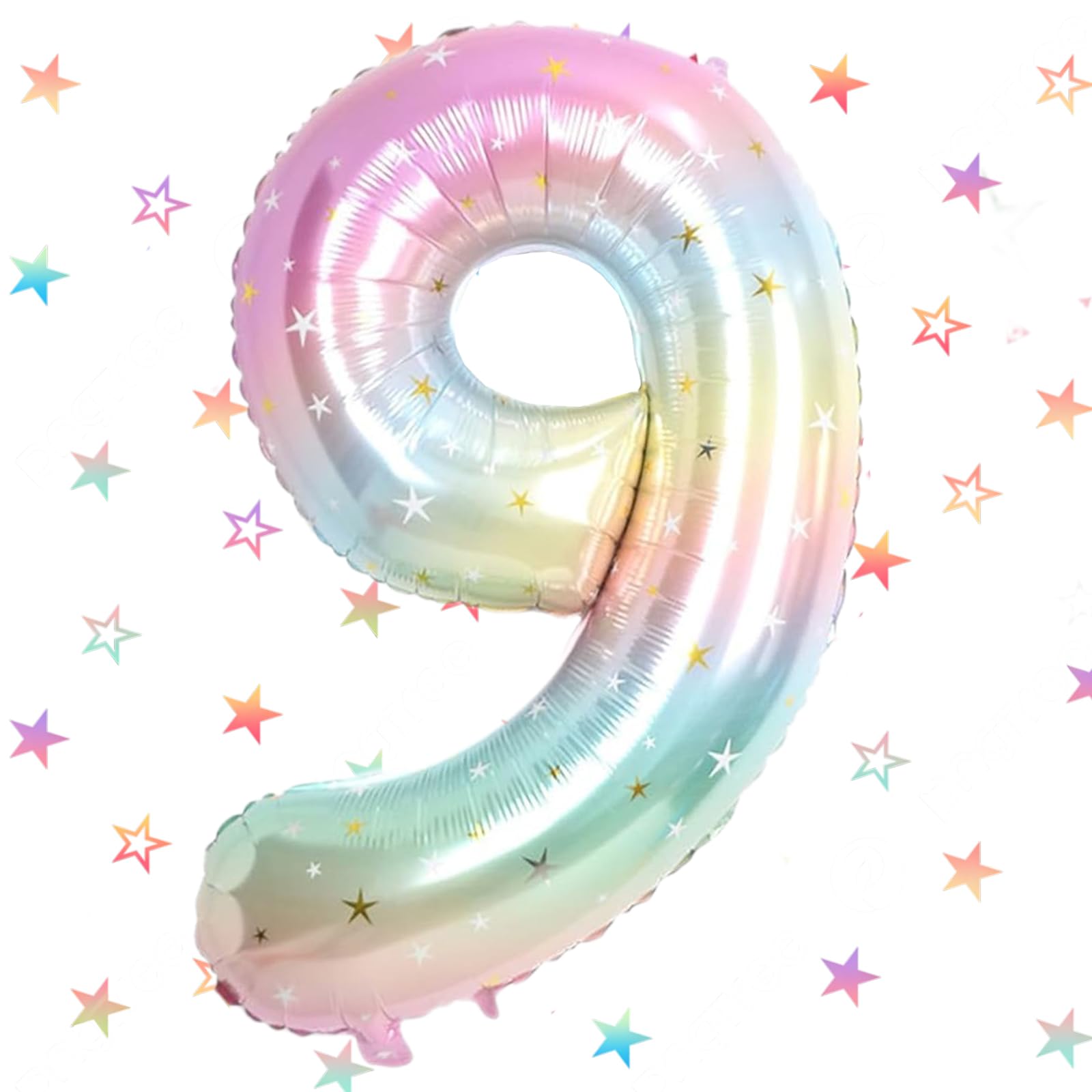 Birthday Foil Balloon Number 9 Rainbow, 101 cm Giant Foil Balloons Number 9th, Helium Balloon Numbers 9 Decoration, 9th Birthday Balloon Decoration Wedding Anniversary Party Decoration - Flies with