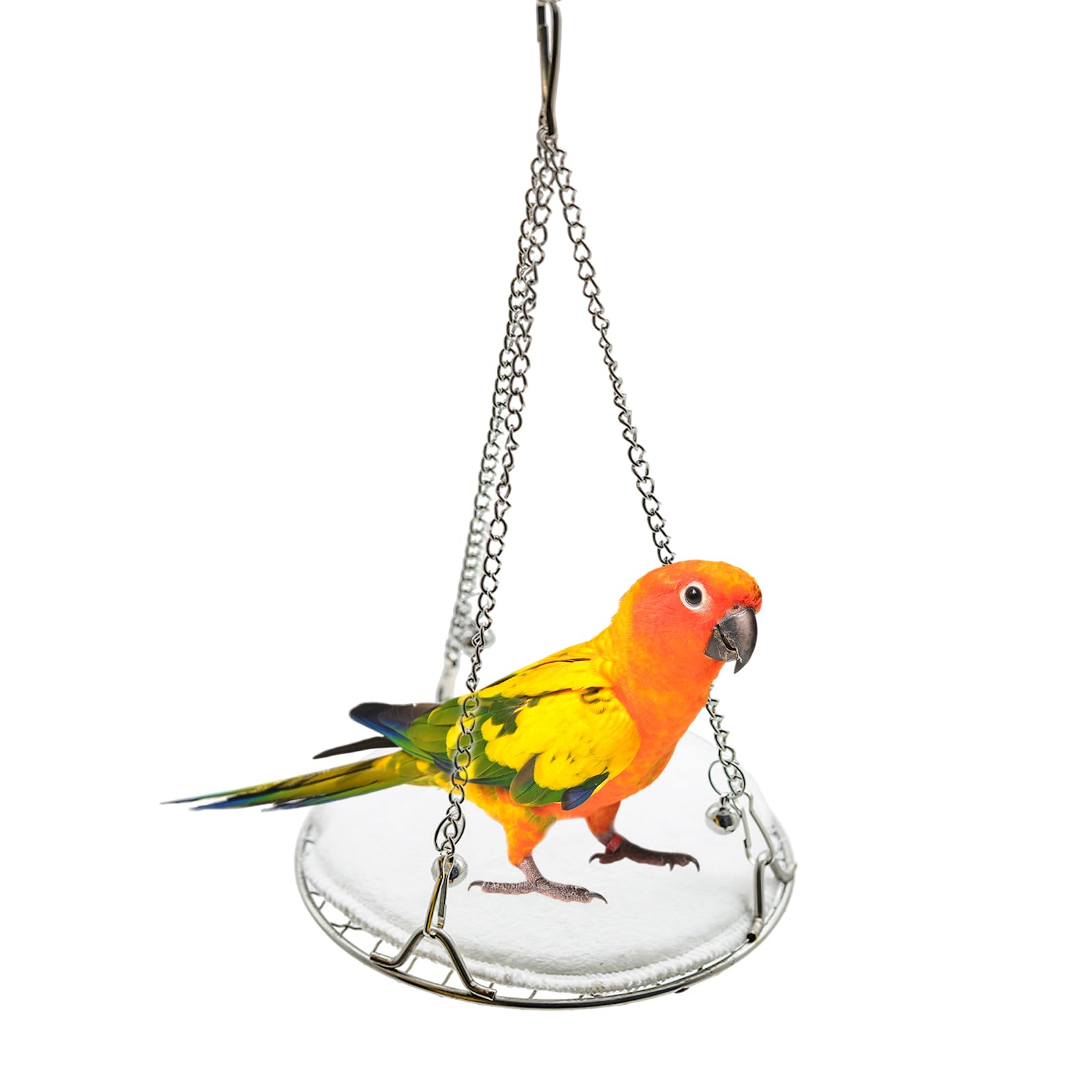 Bird Swing New Upgrade Stainless Steel with Cotton Pad, Four-Season Hanging Perch with Bell, for Small & Medium Parakeets, Conures, Lovebirds, Budgies, Cockatiels & Parrotlets