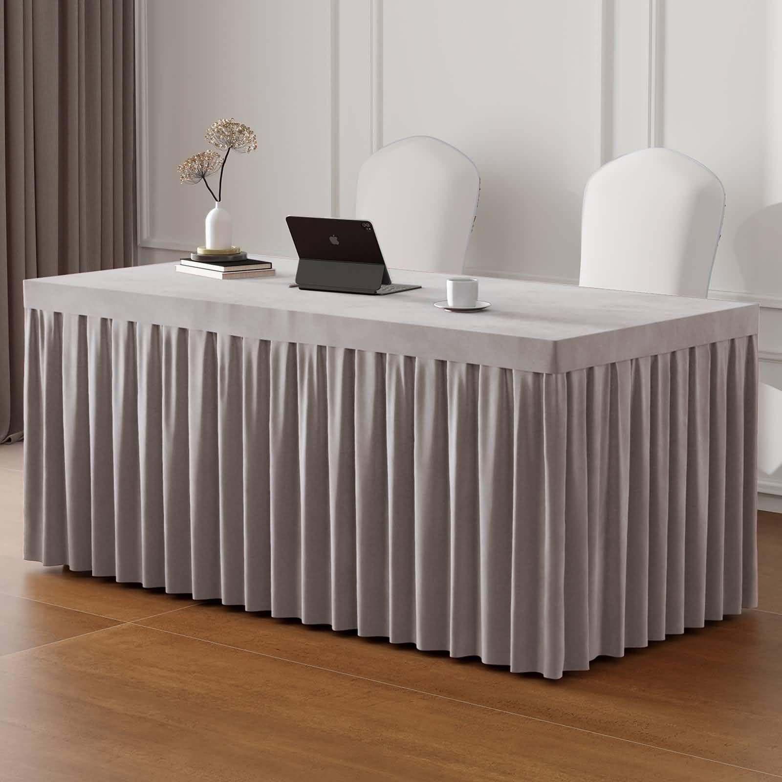 Beydodo Nappe Rectangulaire 45 x 180 cm, Nappe Lavable et Anti Tache Velours Gris Uni avec Volants Longs Nappe Mariage Champetre