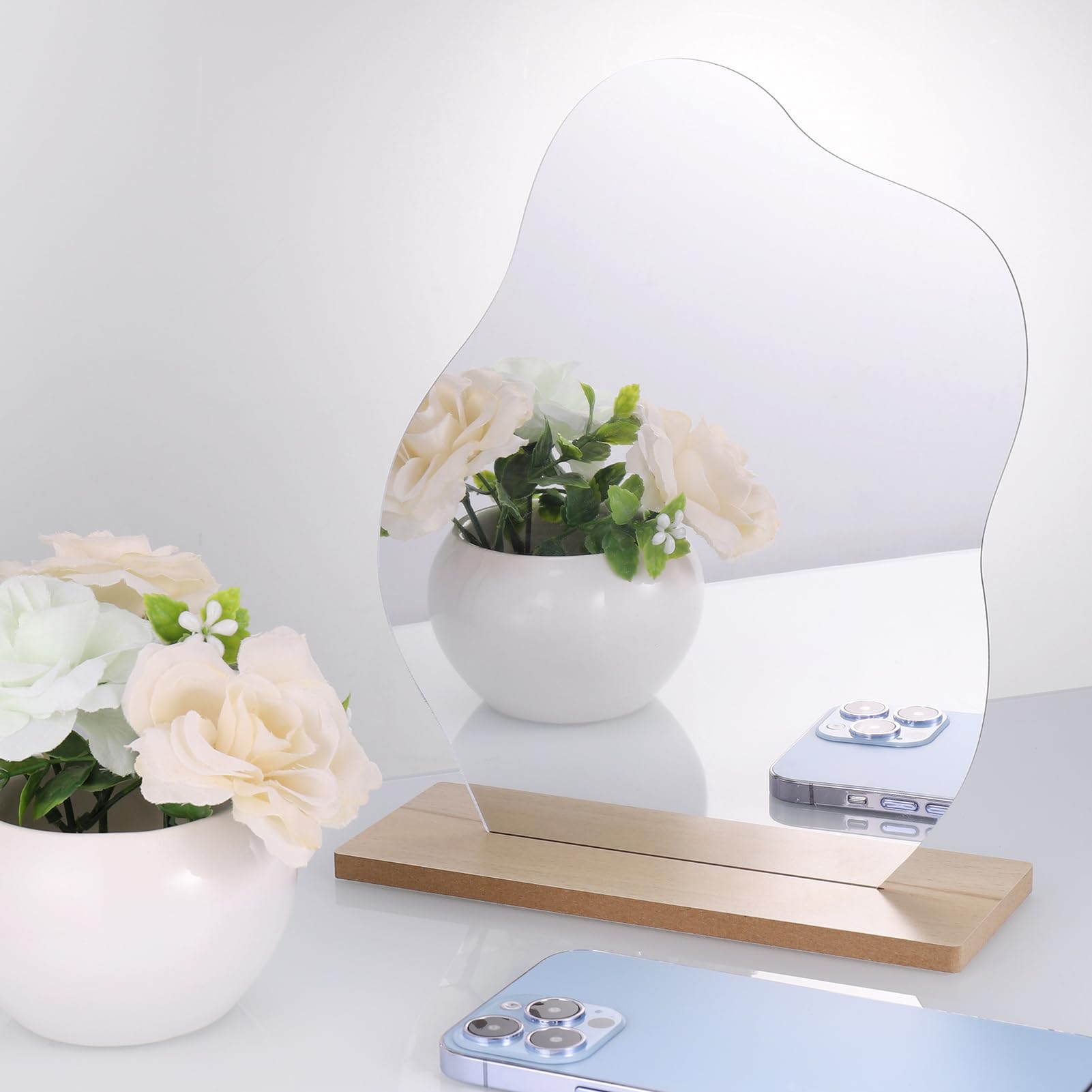 Specchio Da Tavolo A Forma Di Nuvola - Con Base In Legno Per Trucco - Foto 8