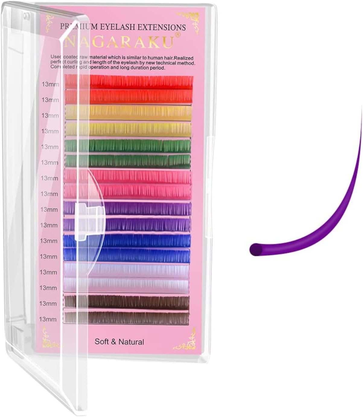 NAGARAKU Colored Eyelash Extensions 8 Colors Rainbow 0.07mm D curl 10mm Individual Lashes Purple Blue Pink Brown Classic Professional Salon Supplies