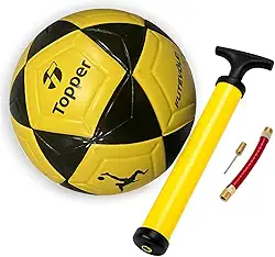 Bola De Futevolei Topper Profissional R1 Amarelo e Preto– Tamanho Oficial | Ideal para Jogos, Treinos e Lazer + Bomba De Ar.