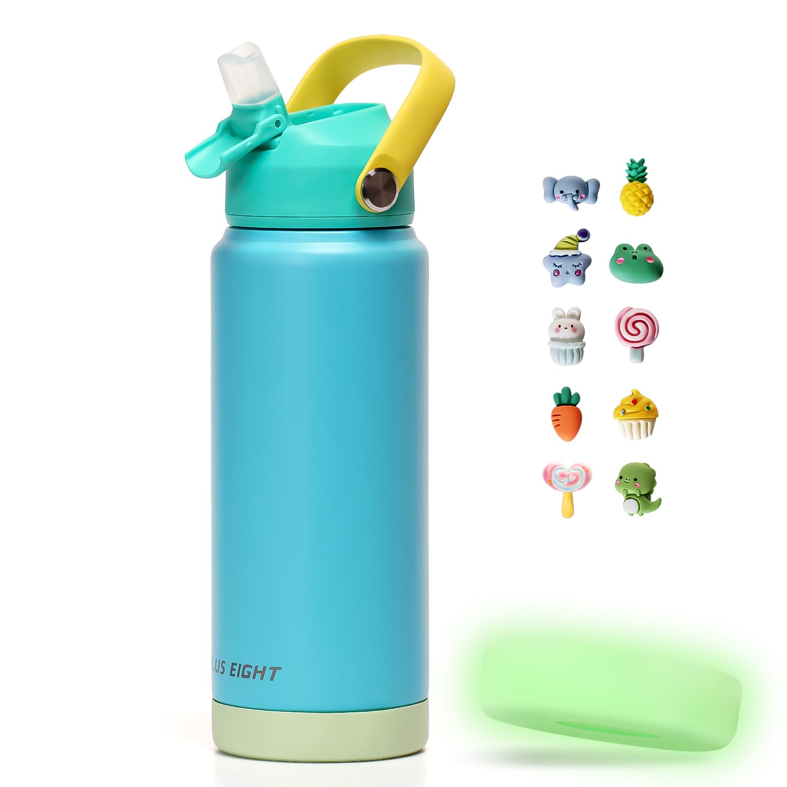 pluseight 750ml/24oz Water Bottle with Straw Lid, Stainless Steel Water Bottle Wide Fluorescent Coaster for Sports, Gym or Office, BPA-Free Keep Cold 24H Hot 12H (Blue)