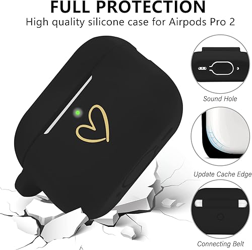 Miniatura 2 de Funda compatible con AirPods Pro 2 2022, funda de silicona suave con patrón de corazón dorado para AirPods Pro de 2 generación con llavero de letra
