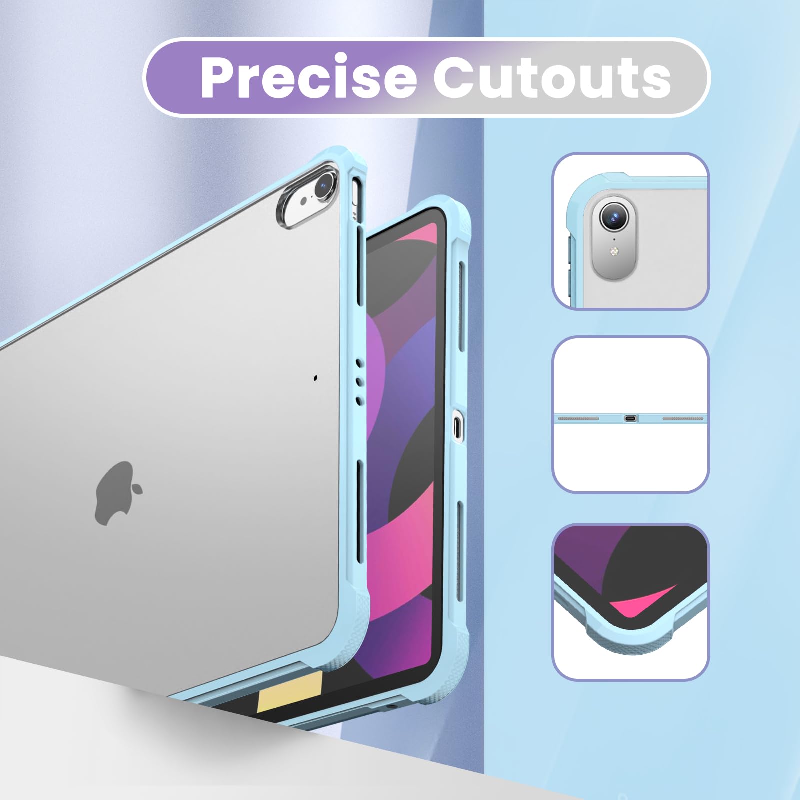 Koze Custodia per iPad Air 11 pollici air 6a Gen M2 2024 & iPad Air 5a Air 4a, Supporta la Ricarica Pencil con Supporto iPad, Cover Posteriore Rigida Traslucida Ultra Sottile e Leggera, Blu Ghiaccio