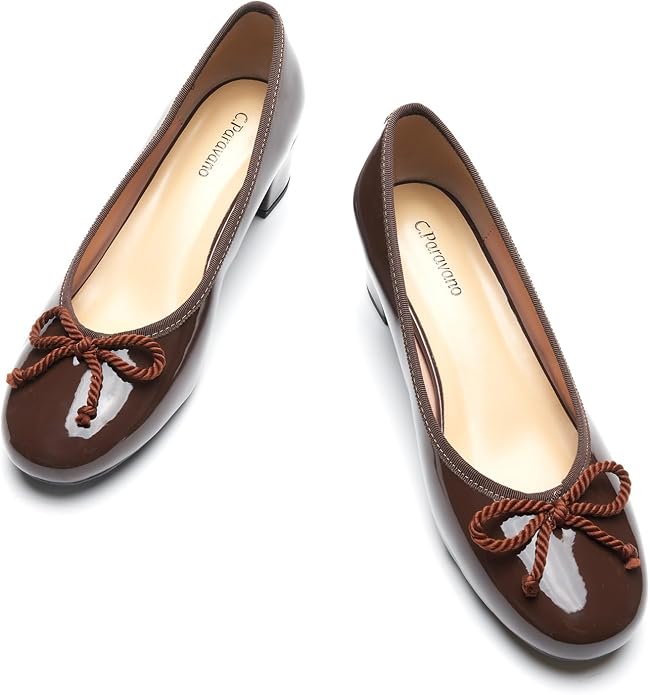 Brown ballet flats with bow accents - elegant comfortable women's shoes