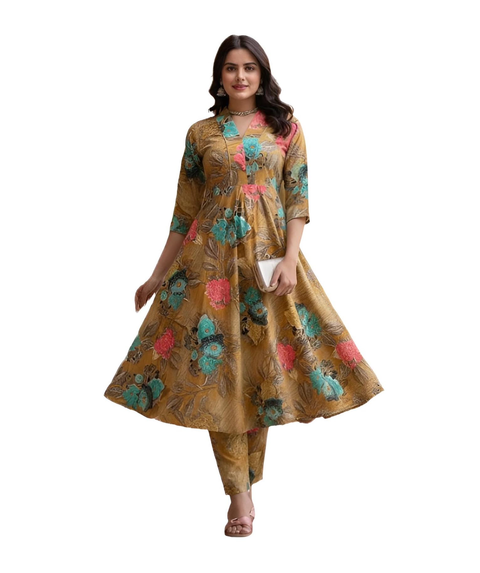 justher Women's Anarkali Kurta Pant Set for Women | Printed Summer Kurti Set | Stylish Co-Ord Suit | Ethnic Look Kurta Set for Women | Casual & Festive Ethnic Wear-picture-42