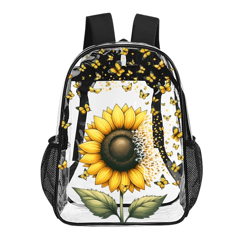 ZCJB-WSRY Sunflower Clear Backpack Heavy Duty for Girls Kids Boys Women Men - Large Cute PVC Sunflowers Theme Printing Transparent Backpacks for