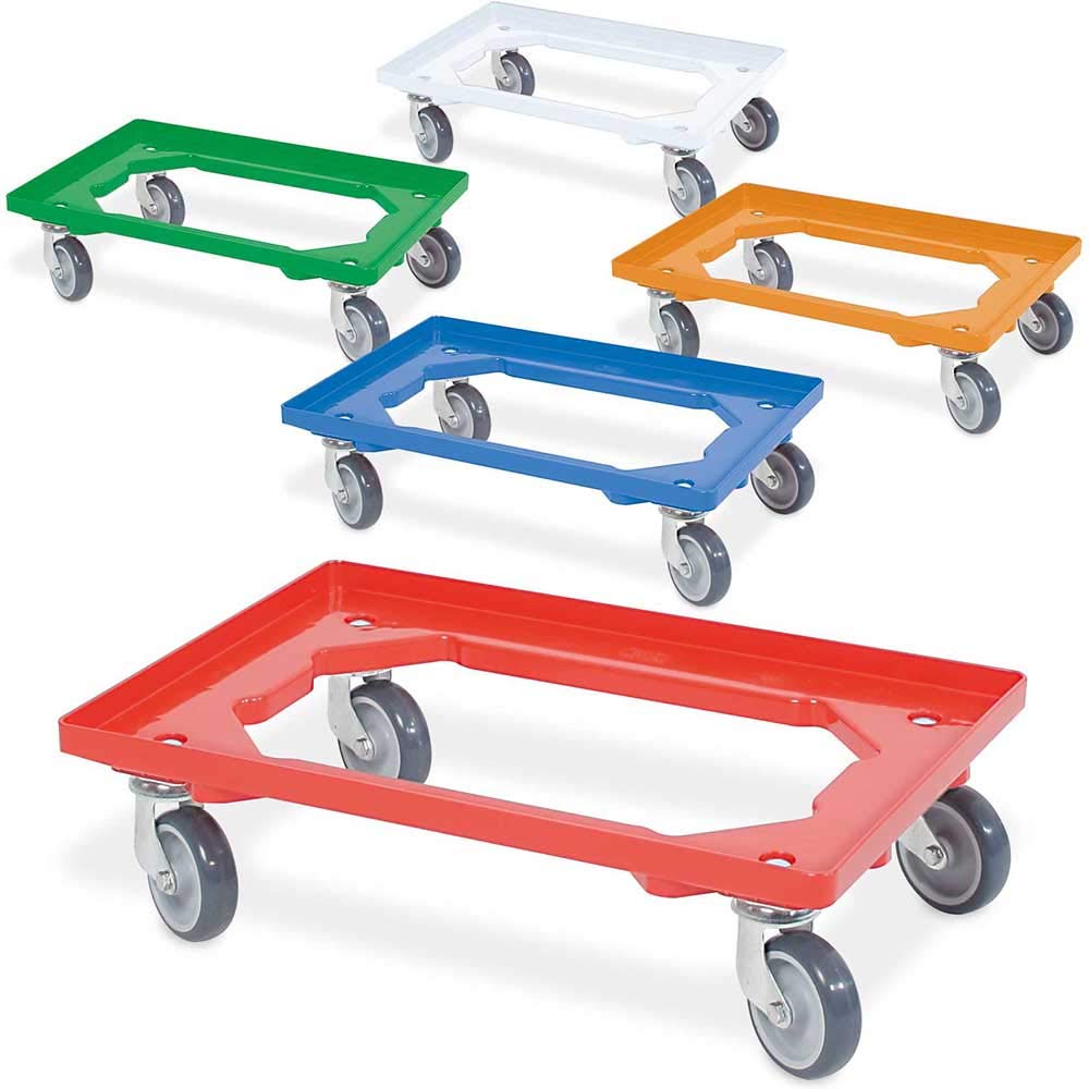 BRB Lot de 5 roulettes de logistique pour conteneurs 600 x 400 mm (bleu/vert/orange/rouge/blanc)
