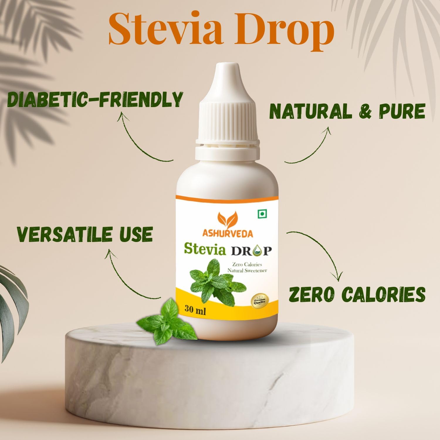 Ashurveda Stevia Drops 30 ml | Natural Plant-Based Sweetener for Beverages & Recipes | Zero Calorie Sugar Substitute | Ideal for Daily Use & Balanced Lifestyle | No Artificial Additives 2