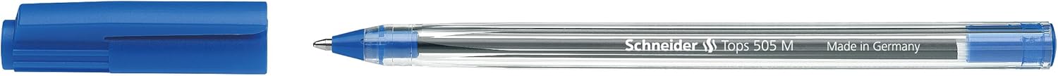 Schneider Tops 505 Ballpoint Pen with Clip Cap and Stainless Steel M Tip Blue Pack of 50