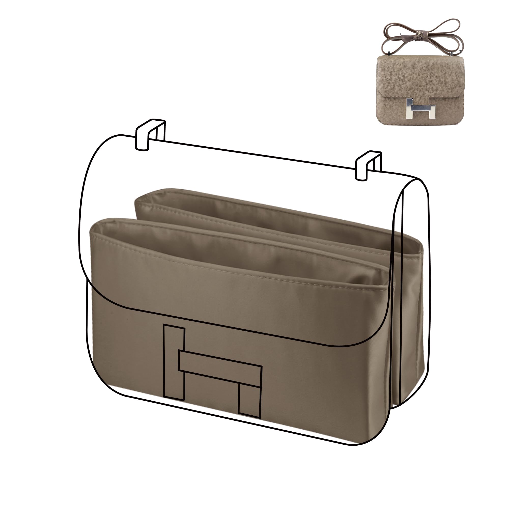 Dgaz Etoupe Grey Handbag Organizer Insert Fits Constance 19/24 (Double Interior), Silky Soft Touch Purse Organizer, Luxury Handbag Shaper (, 19)