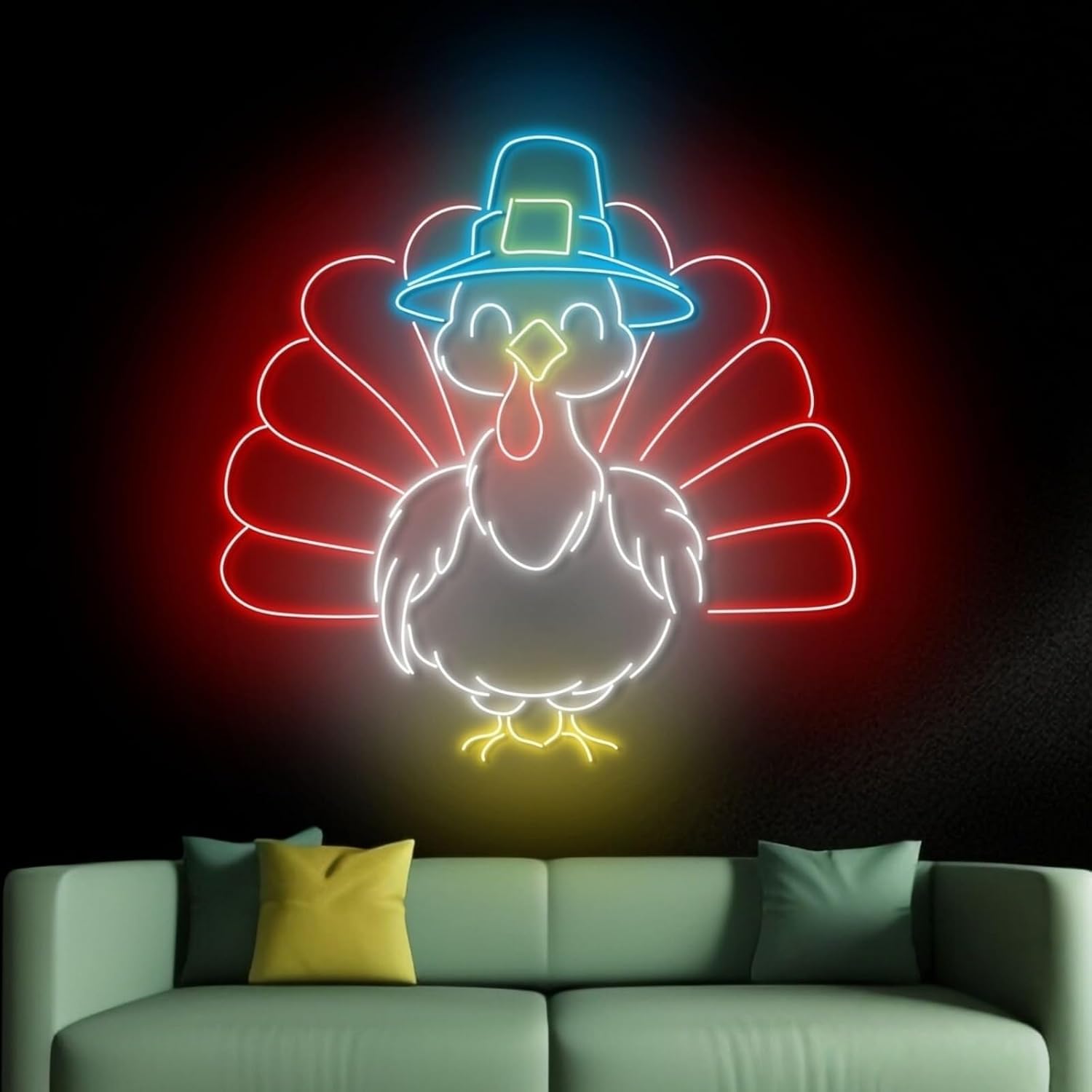 Turkey Neon Sign, Turkey Thanksgiving Led Sign, Happy Thanksgiving Neon Light, Quote Wall Art, Autumn Home Wall Decor Light Up Sign for Thanksgiving Day Door Wall Art Window Home Party Holiday Gift
