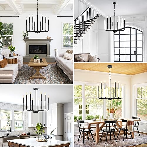 Black Farmhouse Chandelier, 8-Light Industrial Chandeliers for Dining Room Lighting Fixtures Hanging, Modern Candle Dining Light Fixtures Over Table for Bedroom, Foyer, Entryway, Kitchen, Living Room - Image 7