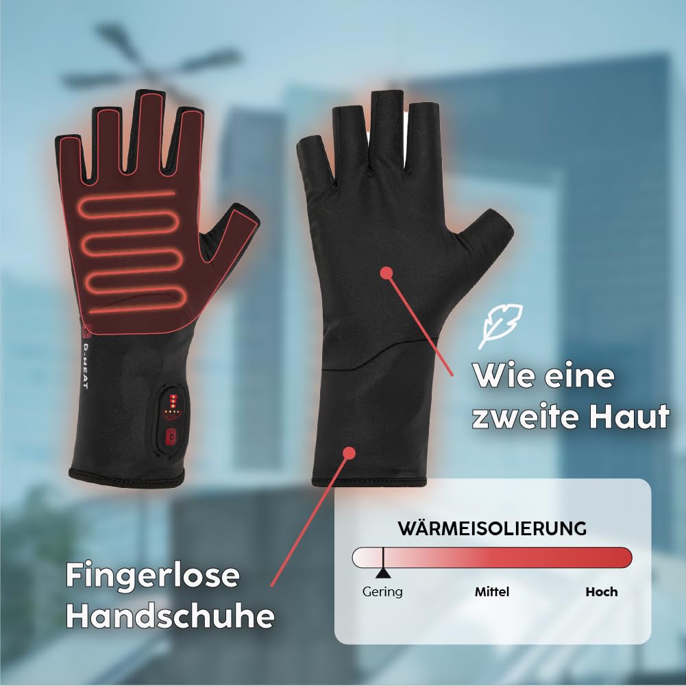 G-HEAT – Beheizbare Handschuhe Mitten Unisex mit wiederaufladbaren Akkus | Beheizbare Unterhandschuhe mit Zweite-Haut-Gefühl, offenen Fingerspitzen & ultradünn | Ideal für Alltag, & Gesundheit
