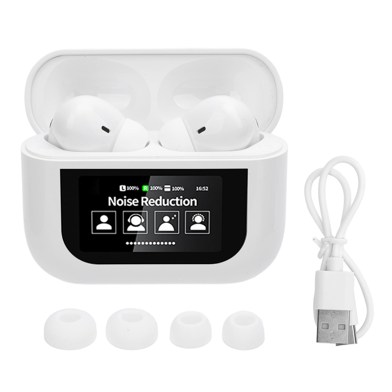 Traduzione in 144 Lingue Riduzione Intelligente del Rumore Auricolari Traduttore 5.4 per, Auricolari Traduttore Touch Screen per Viaggiatori, Plastica, 4-5 Ore (WHITE)