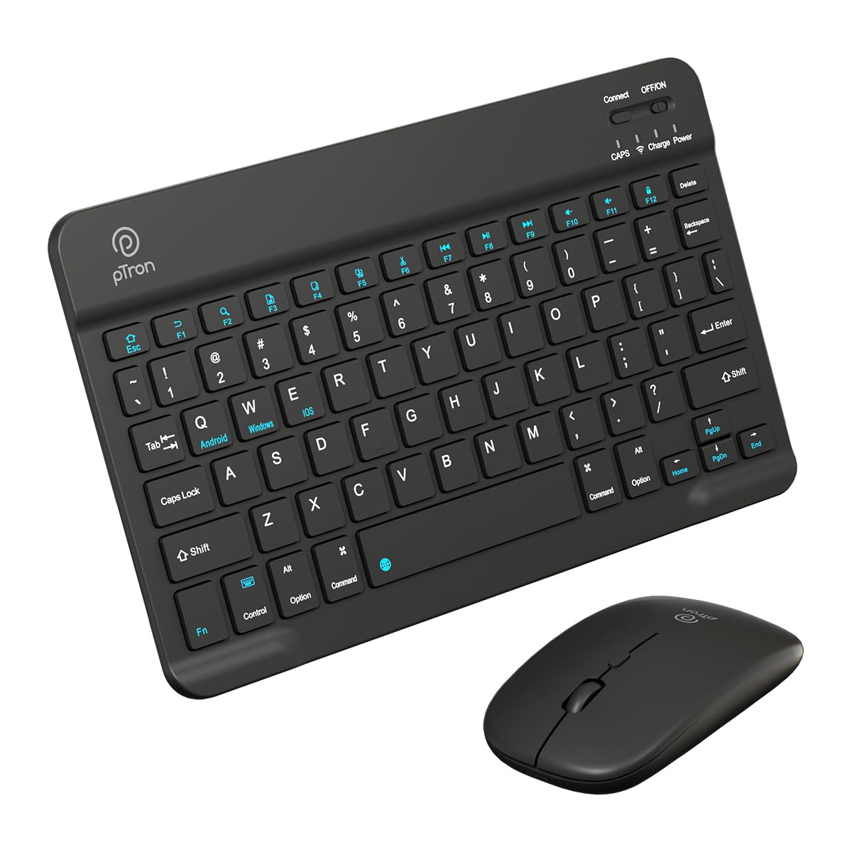 pTron Keyvo KW4 Wireless Keyboard & Mouse Combo Set, Ultra-Slim Keyboard w/ 78 Keys, Multimedia Keys, BT Mouse w/ 1600 DPI Precision Optical Sensor, Compatible with Tablets/Smartphones/PC (Black)