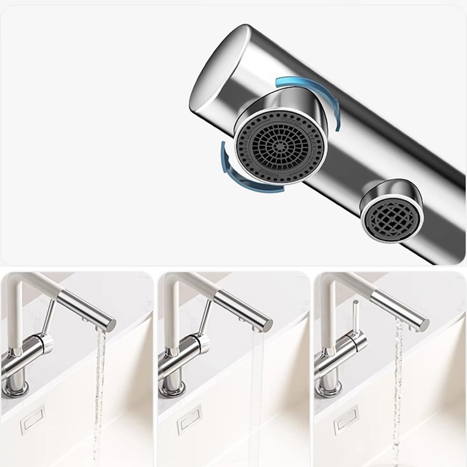 Robinet à 3 voies avec filtre à eau tactile rotatif 3 modes - Couleur beige - Facile à installer - Système de purification de l'eau respectueux de l'environnement