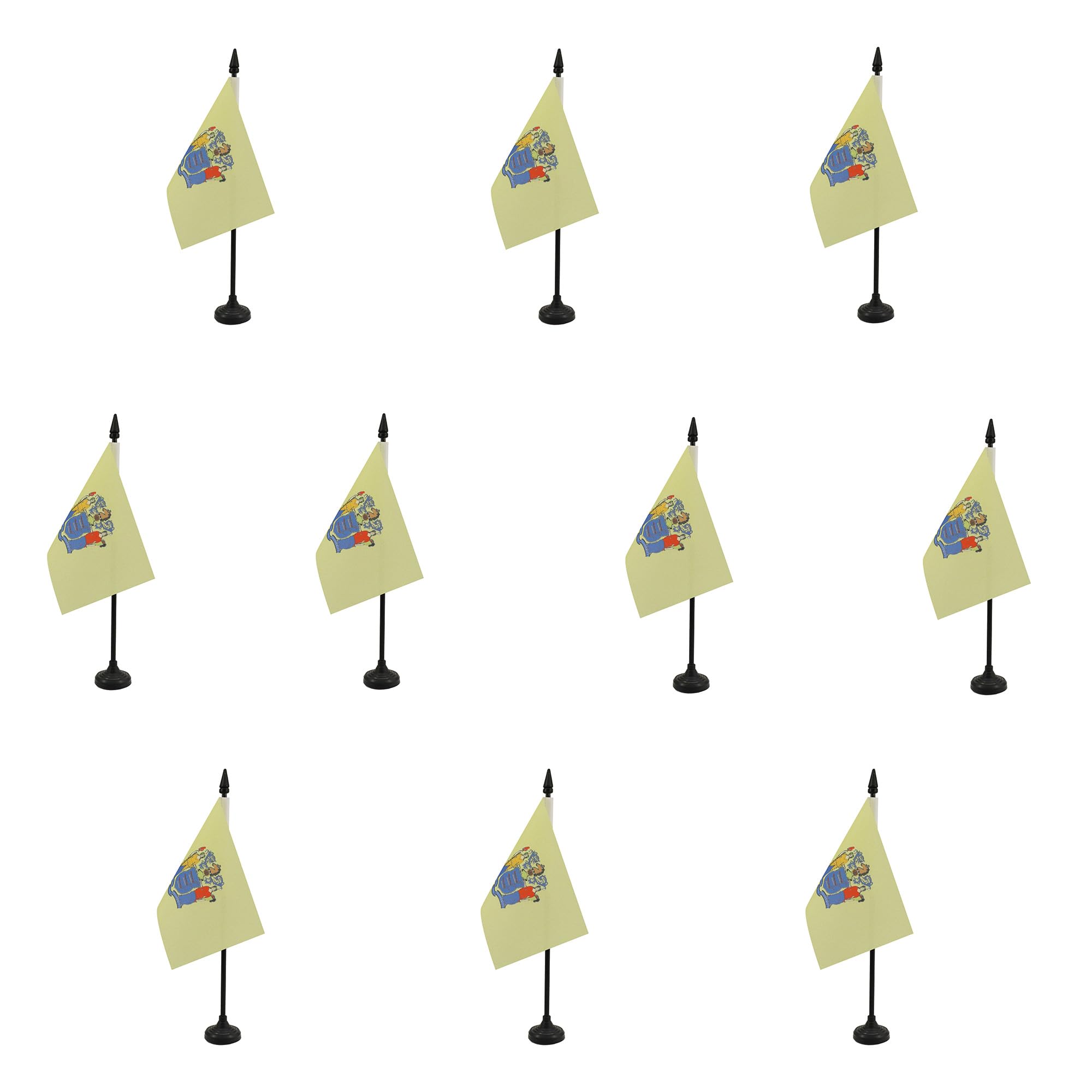 AZ FLAG - Set of 10 New Jersey Table Flag 4'' x 6'' - 10 Small US state of New Jersey Office Flags 100% Polyester 15 x 10 cm - Mini Desk Flag with 10'' Pole and Black Plastic Base