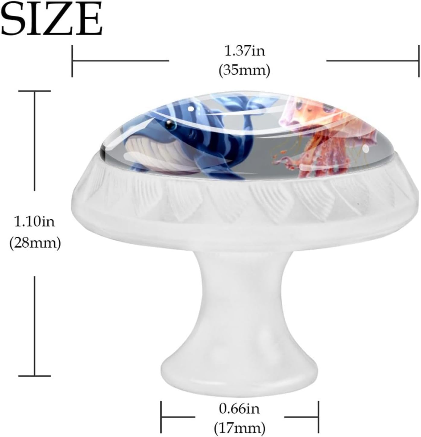 Black Cartoon Sea Animals Whale Octopus Jellyf (3) Decorative Cabinet Knobs, Crystal Glass Drawer Pulls with Screws for Kitchen Bathroom Dresser Cupboard Wardrobe