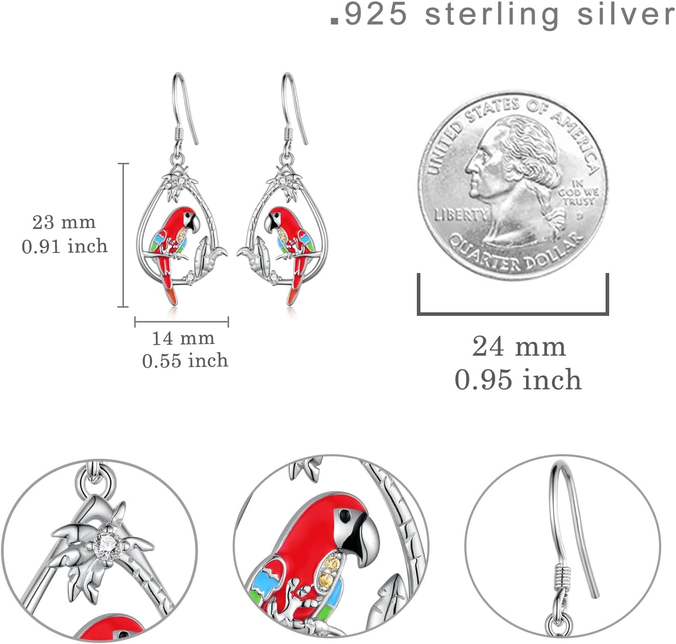 Parrot Earrings 925 Sterling Silver Parrot Jewelry for Women Parrot Dangle Earring Birthday Gift for Parrot Lover - Image 6