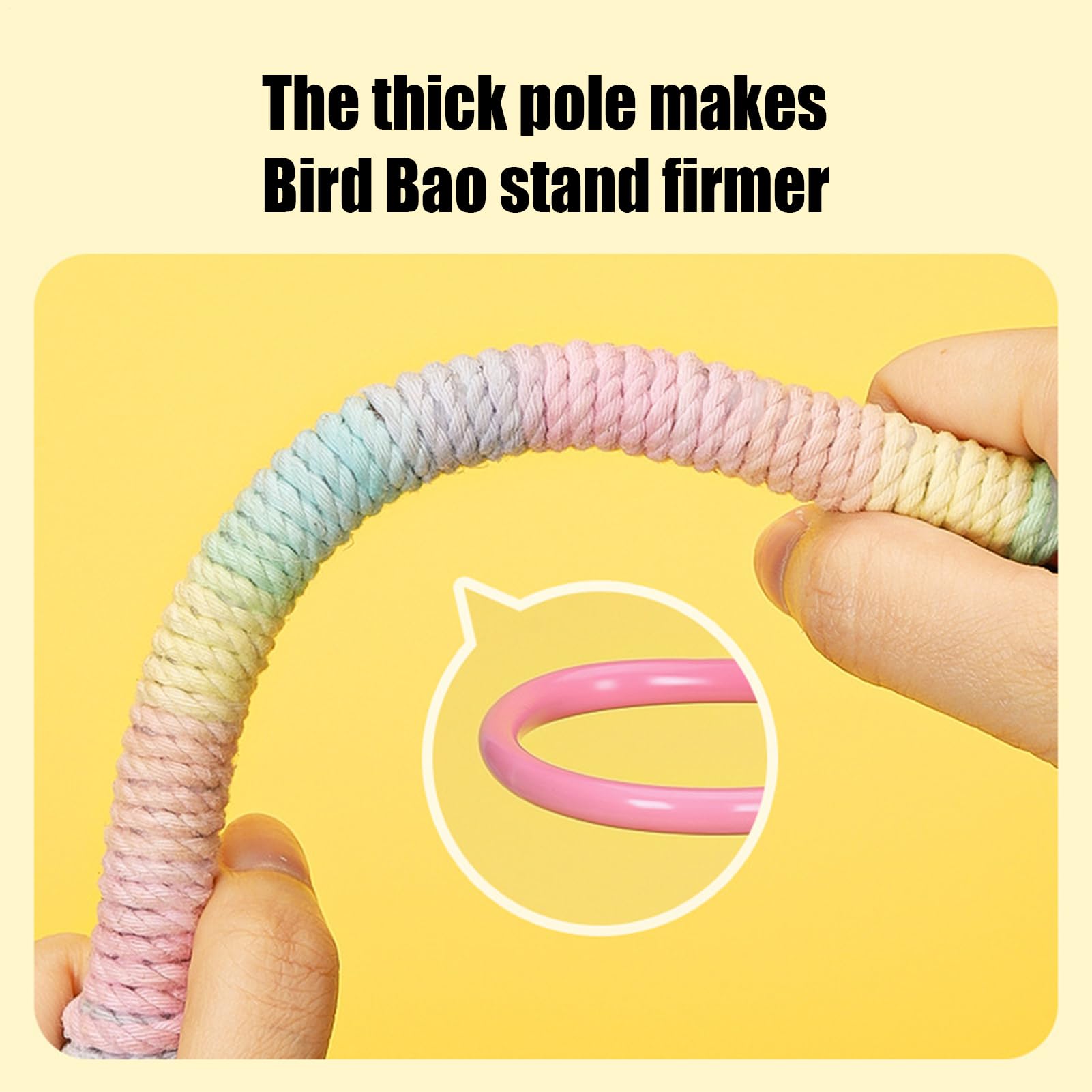 Parrot Desktop Inteřactive Perch, Rainbow Cotton Rope Stress Relief Toy, Non-Šlip Desktop Pērch For Budgies Cockatiels, For Relaxation Self-Entertainment Training, 1 Peřch — view 9