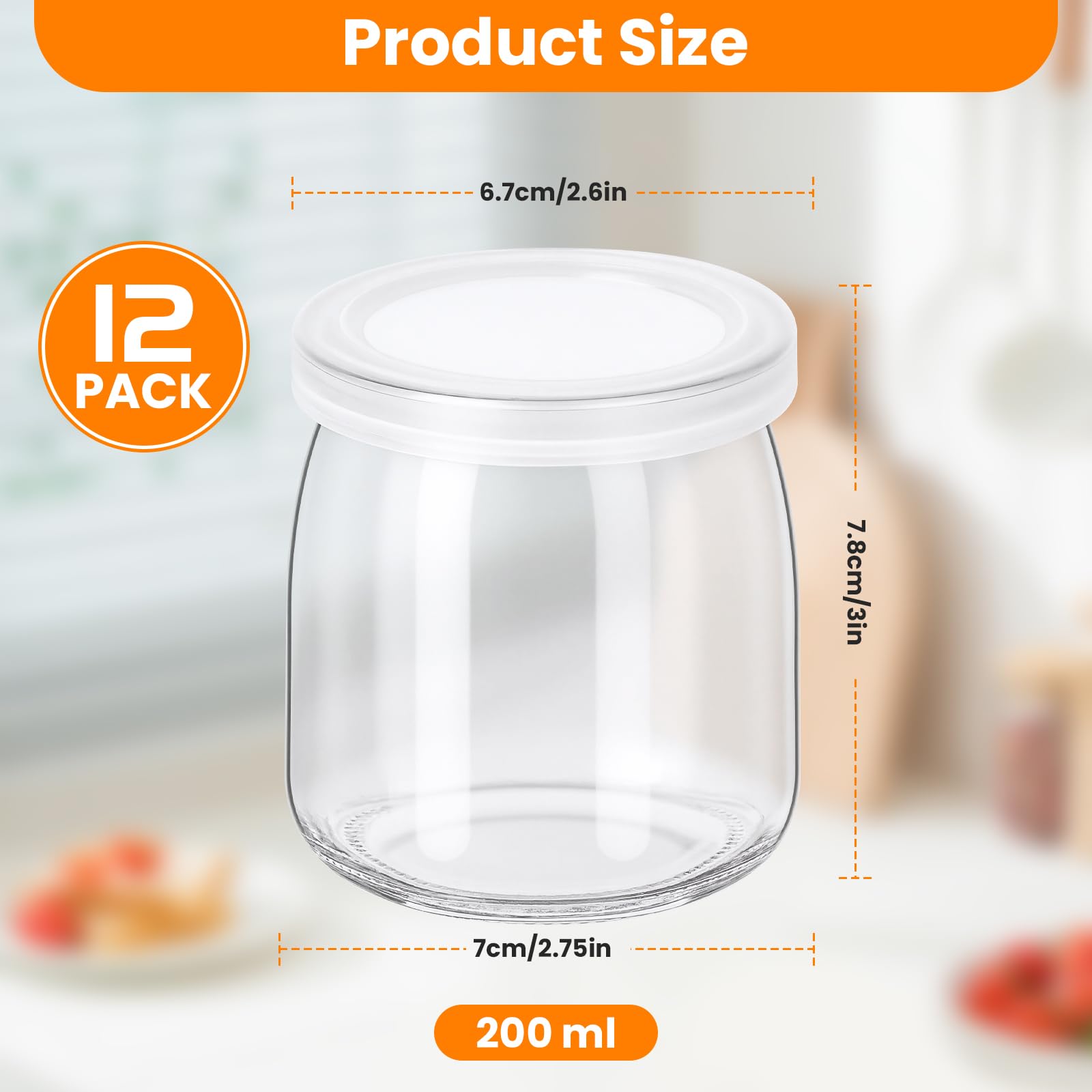 12 pezzi Vasetti per Yogurt con Coperchio 200ml, Piccoli Vasetti Yogurt Vetro, Barattoli per Yogurt, Contenitori in Vetro per Budino e Yogurt