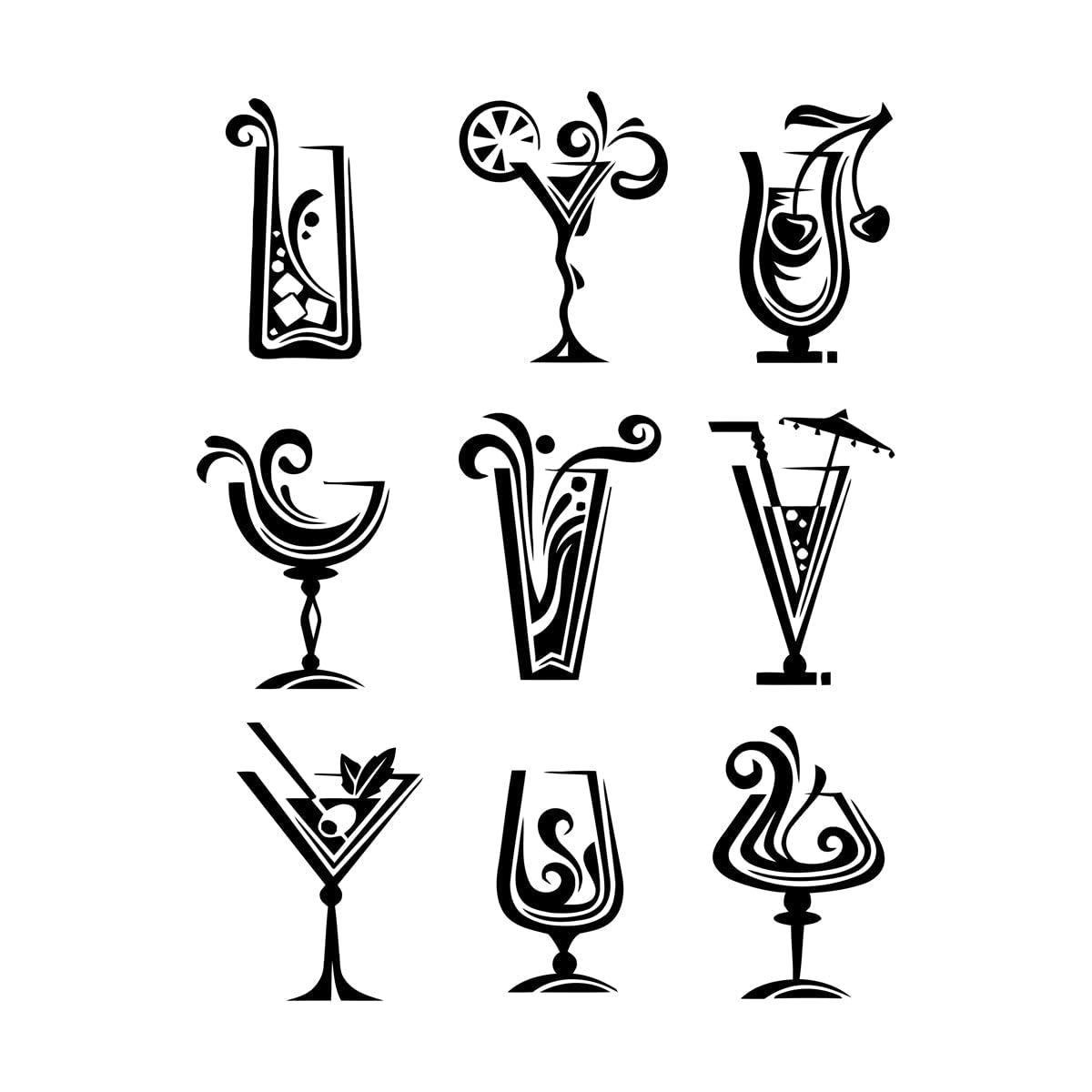 Lzhouting Wall Stickers 0999 Drinks Vinyl Wall Decal Cocktail Glass Collection Mixed Drink Wall Sticker For Dining Room Cafe Bar Decor Stickers Mural Small - 32X42cm