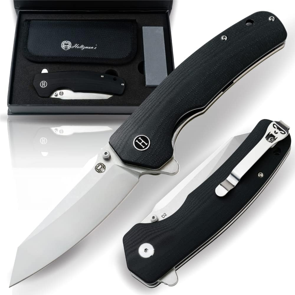 The Clip Point Folding Pocket Knife (Silver) - D2 Steel Blade - Tactical EDC Knife with G10 Handle & Pocket Clip