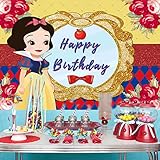 ALIDEAL Princess Snow White Backdrop Red and Royal Blue Flower Birthday Backdrop Kids Girls Rose Yellow Mirror Happy Birthday Party Yellow Blue White Red C00079 0