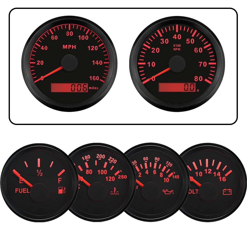 5 Gauge Set – 85mm GPS Speedometer With Tach, Volt, Water Temp, Oil Pressure, Fuel – RYSJM CX8191