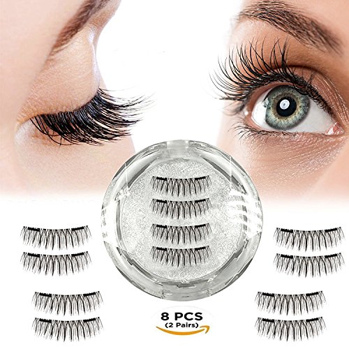 Dual Magnetic Eyelashes, Ultra Thin Fiber Magnet Lashes Best 3D Reusable Magnetic Fake Lashes Extensions Cosmetics No Glue (2 pair 8 pieces) Lightweight
