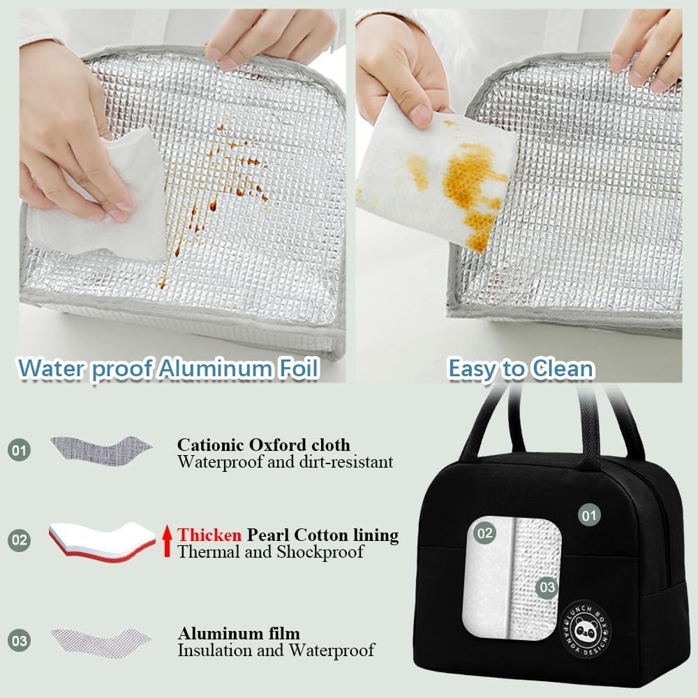Borsa Termica Porta Pranzo Piccola, 5L Borsa Frigo Pranzo Ufficio, Borsetta Termica Piccola Lunch Bag per Lavoro, Scuola,Viaggi, Campeggio, Picni (Nero)