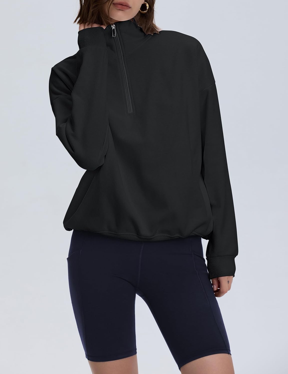 PrettyGuide Women's Lightweight Quarter Zip Oversized Sweatshirts Long Sleeve Fleece Pullover - Image 4