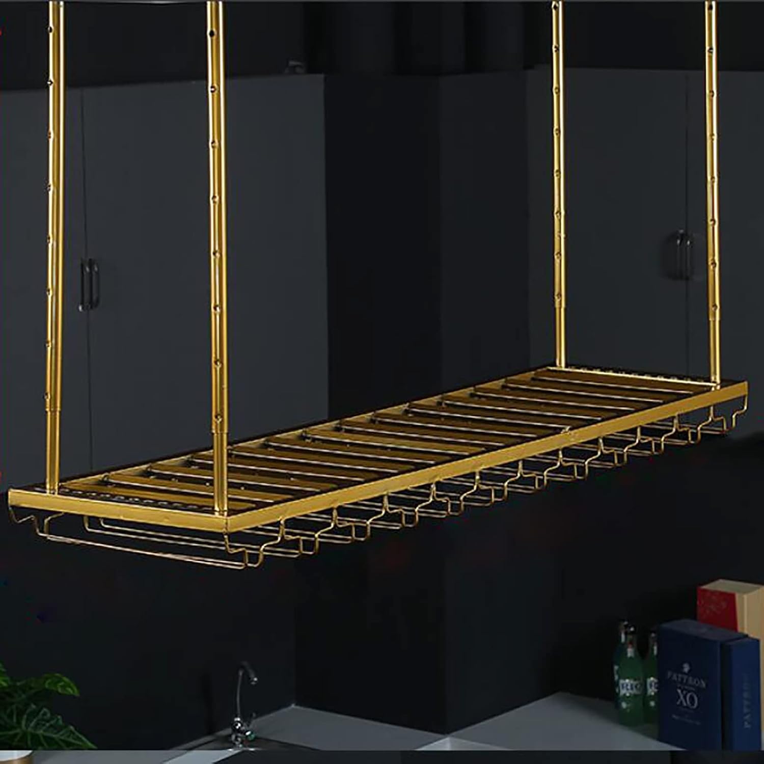 Ceiling Wine Glass Rack Metal Wine Rack,Adjustable Height,Ceiling Mounted Hanging Wine Bottle Holder,Bar Home Restaurants Decorative Storage Shelf