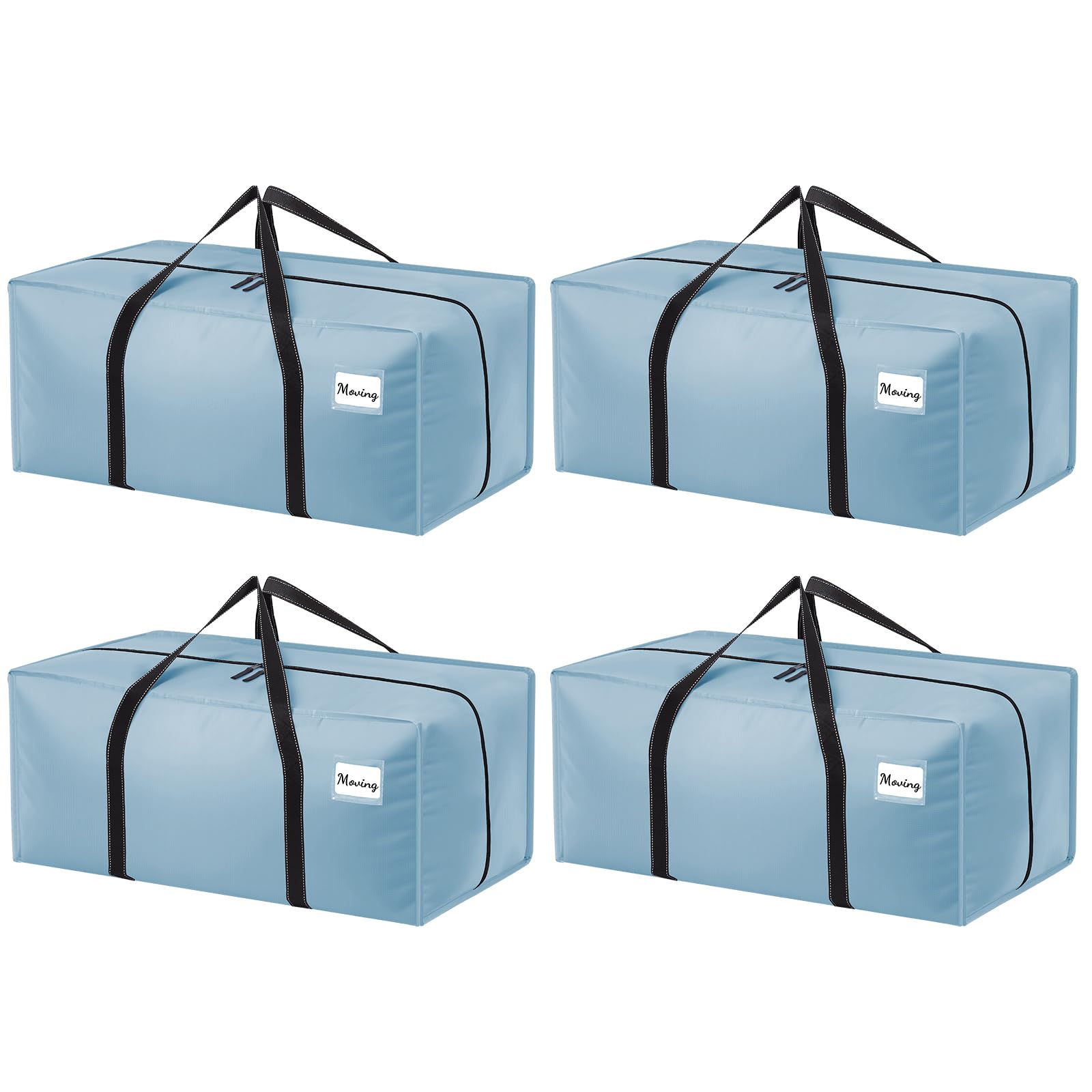 Dntorx 4 Pack 120L Heavy Duty Moving Bags, Waterproof Clothes Storage Bag, Large Packing Box with Zips for Clothes Moving Travelling Camping Garden Tools Christmas Storage Containers Light Blue