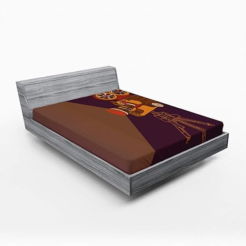 Lunarable - Sábana bajera ajustable, diseño clásico de cine, con diseño de tipografía de cine, impresión de cine, funda de cama con bolsillo