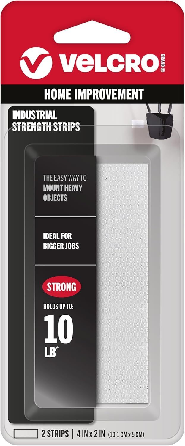 VELCRO Brand Industrial Strength Strips, 4 x 2 in, White, 2 Sets | Adhesive Sticky Back Fasteners For Indoor And Outdoor Use, Holds Up To 10 Lbs On Smooth Surfaces