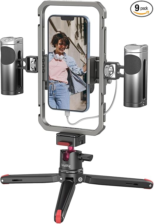 SmallRig All-in-One Universal Phone Video Rig Kit, with Wireless Control Handles, Power Bank Holder, Table Tripod, Universal Phone Cage Kit for iPhone 16/15 /14 Pro/Max Series Vlogging Kit - 4120