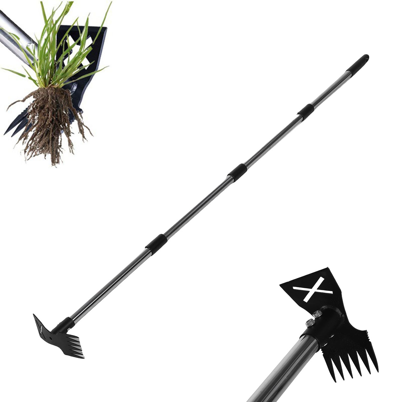 Unkrautstecher mit Langem Griff, 2 In 1 Hand Unkrautrechen, Gartenhacke, Zum Entwurzeln, Unkrautziehen, 60 Zoll Angepasster Unkrautrechen für Hof, Rasen, Garten