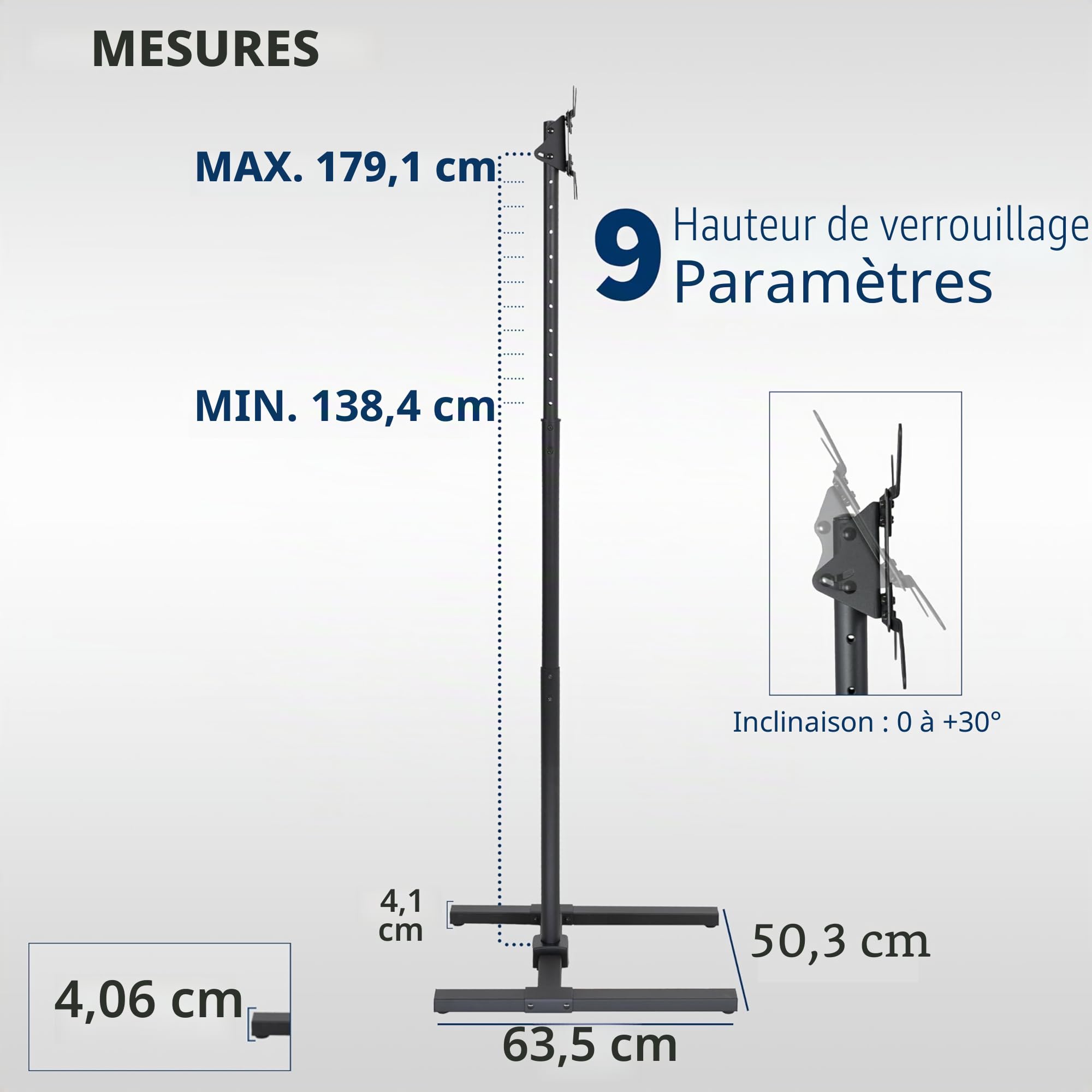 VIVO STAND-TV17 Support TV extra haut pour écrans de 13 à 50" jusqu'à 20 kg, LCD LED OLED 4K plats et incurvés, VESA max. 200x200 mm, poteau haut pour tapis de course et vélos elliptiques, noir