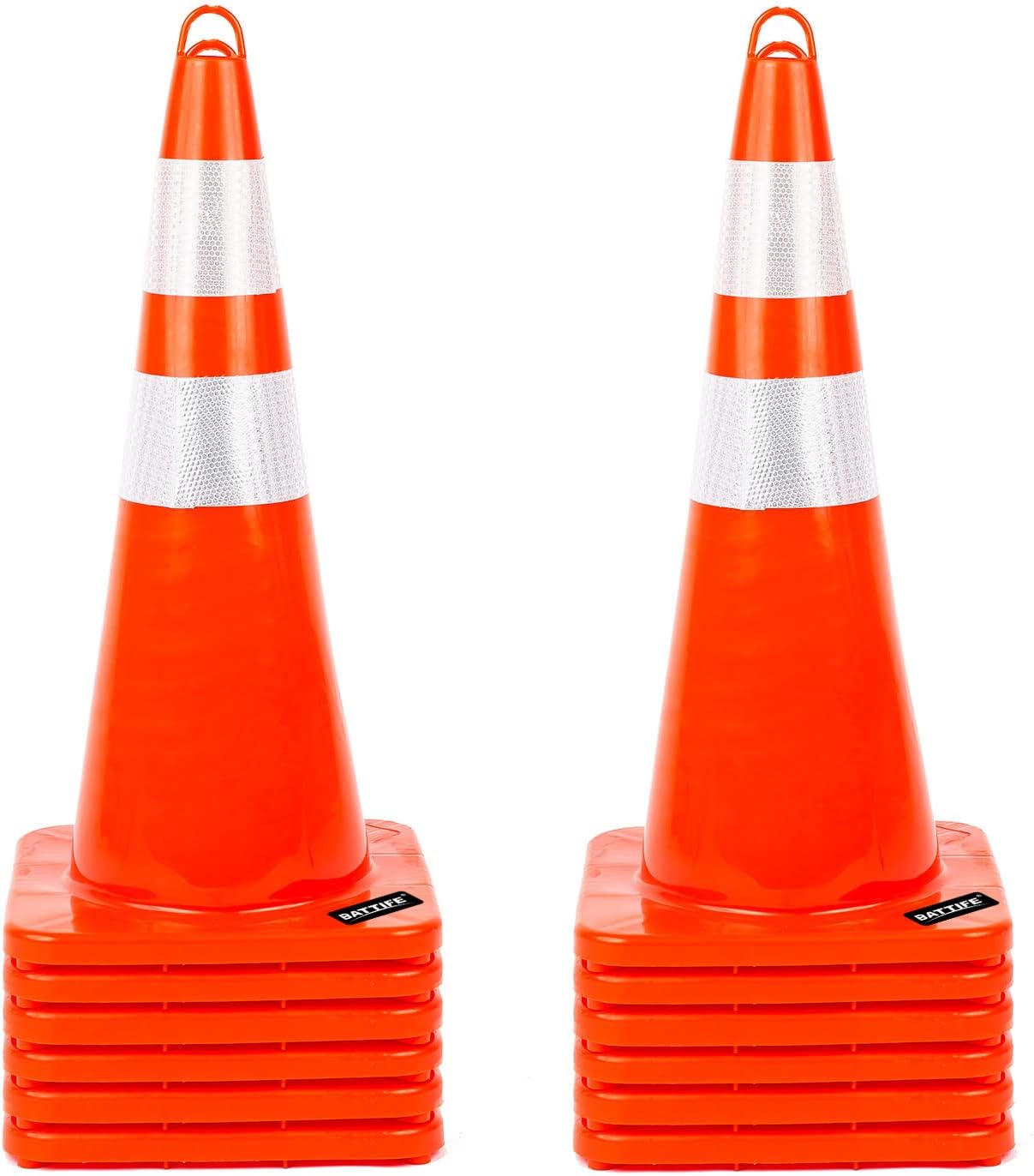 BATTIFE 12 Pack 28 Inch Traffic Safety Cones with Reflective Collars, Heavy Duty Orange Parking Cones for Road Construction and Traffic Control