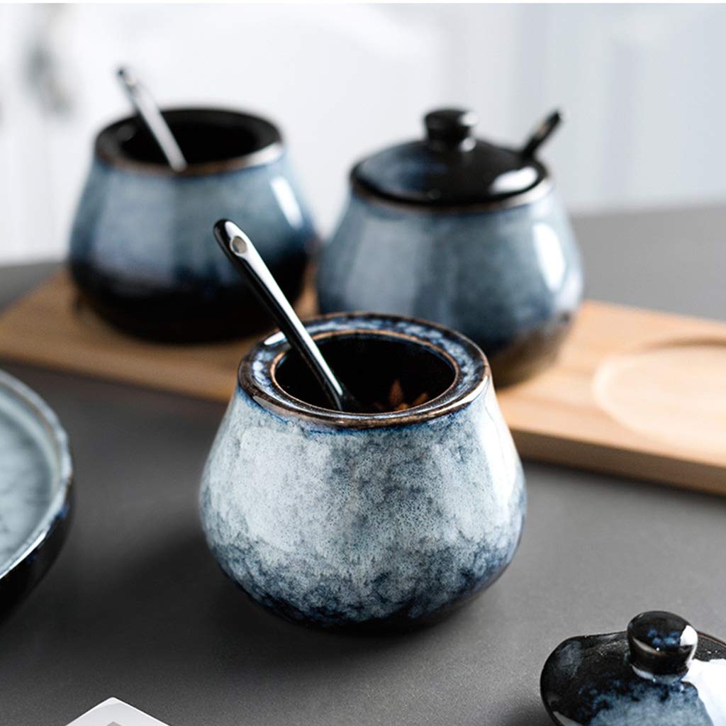 JIY-Spice Garnki ceramiczne przyprawy słoik kuchenny artykuły gospodarstwa domowego shaker przyprawy zestaw przyprawowy butelka kostium trzyczęściowy (rozmiar : F)