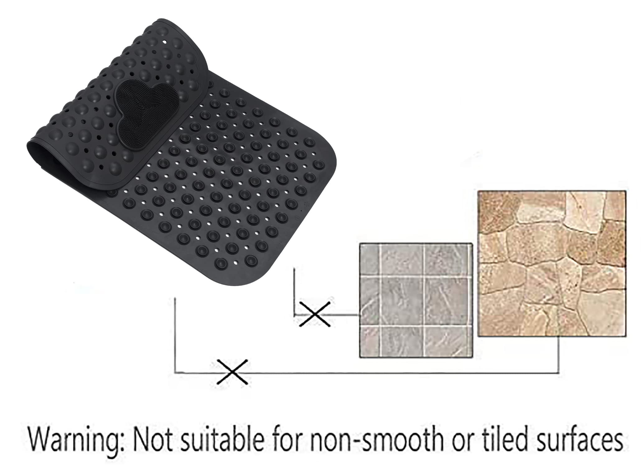 Alfombrilla de baño antideslizante para bañera con ventosas, alfombrilla de baño para bañera, 28 x 16 pulgadas, lavable a máquina (negro)