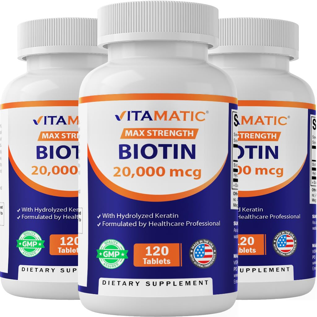 Vitamatic Biotin 20,000 mcg Tablets with Keratin, 120 Count - Made in USA — Amazon image 5